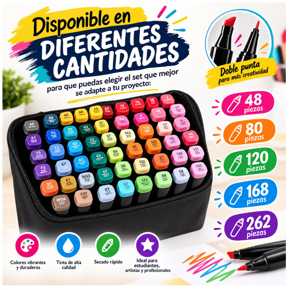 Marcadores de alcohol doble punta con estuche, de 48 a 262 colores, foto 2 de 6