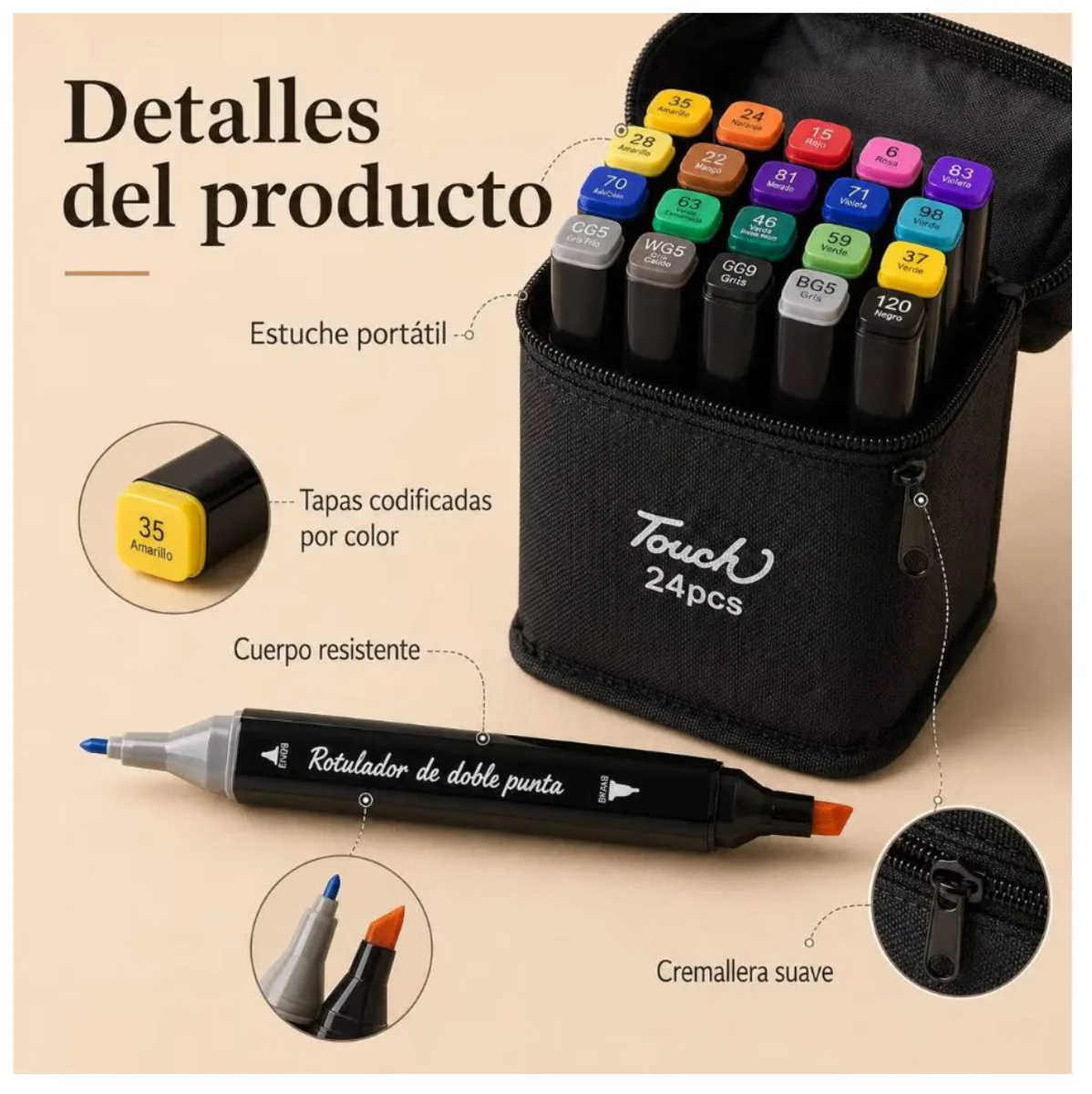 Marcadores de alcohol doble punta con estuche, de 48 a 262 colores, foto 6 de 6