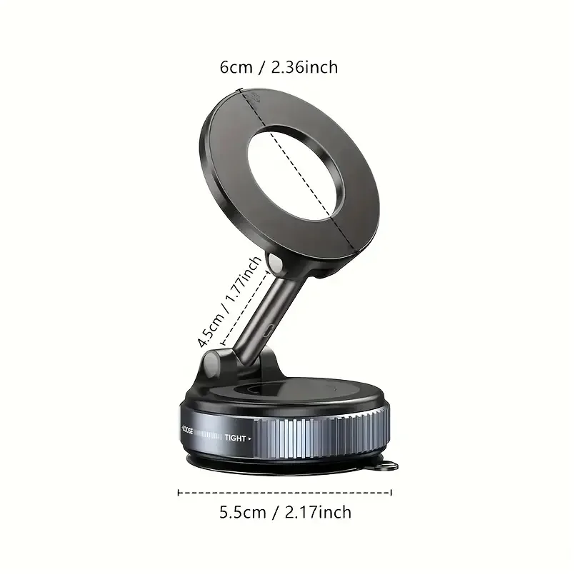 Medidas del soporte magnético: anillo de 6 cm, brazo de 4,5 cm y base de 5,5 cm