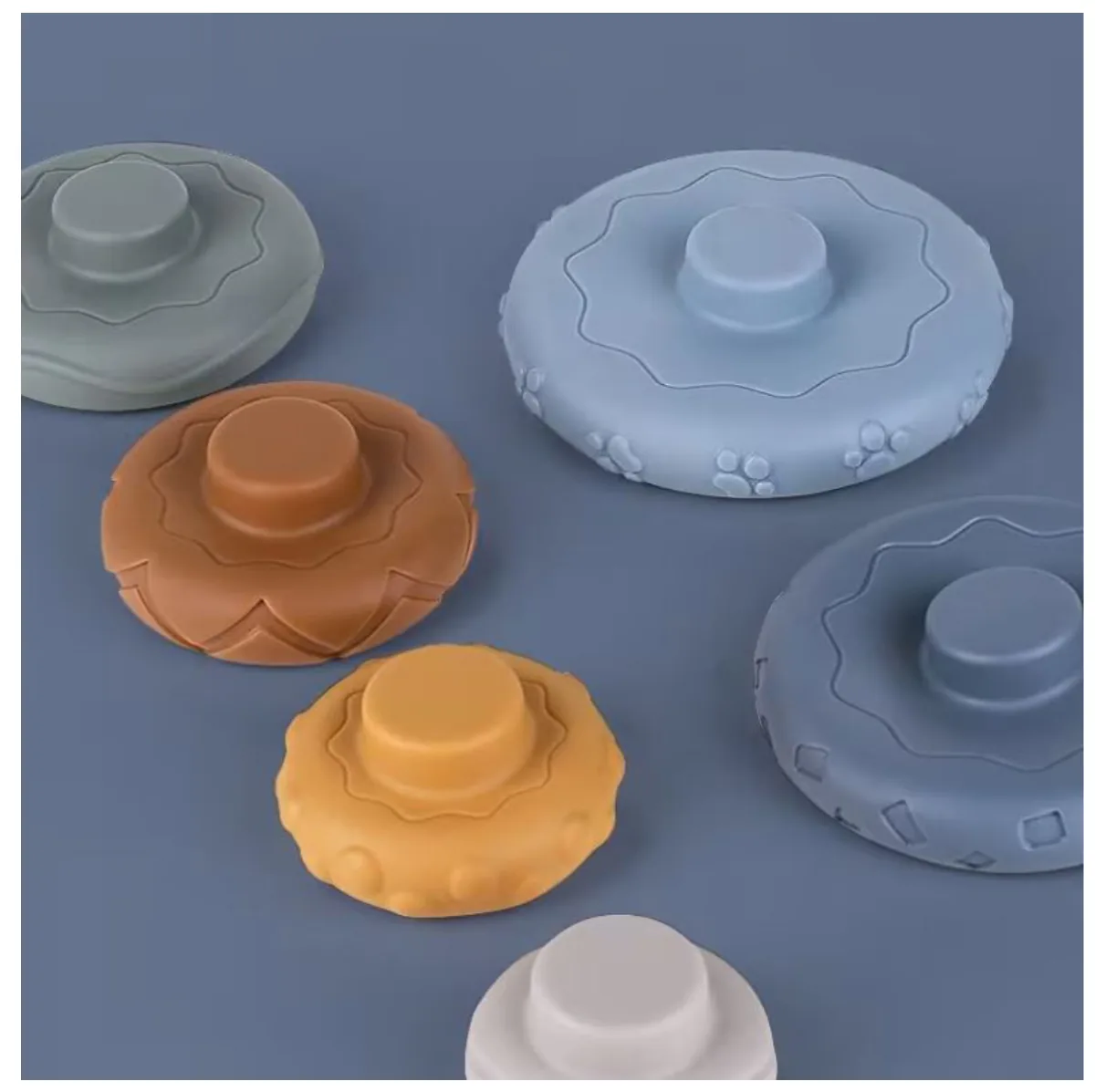Aros de silicona de colores con texturas y relieves distintos