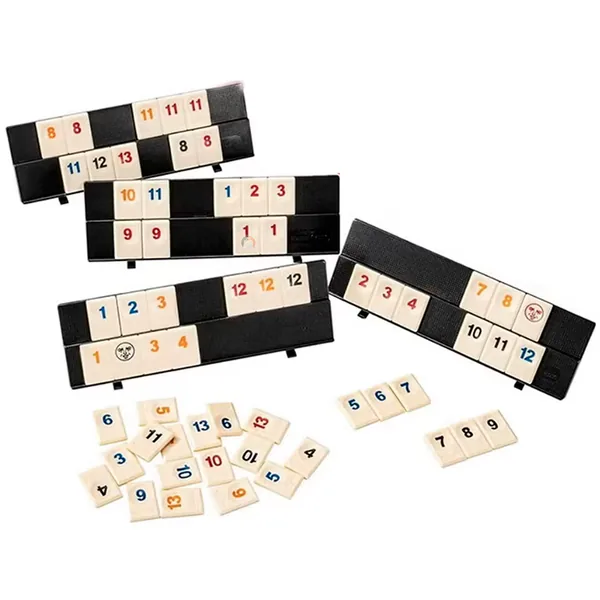 Juego de mesa rummy de viaje con 106 fichas numeradas y 4 atriles, de 2 a 4 jugadores