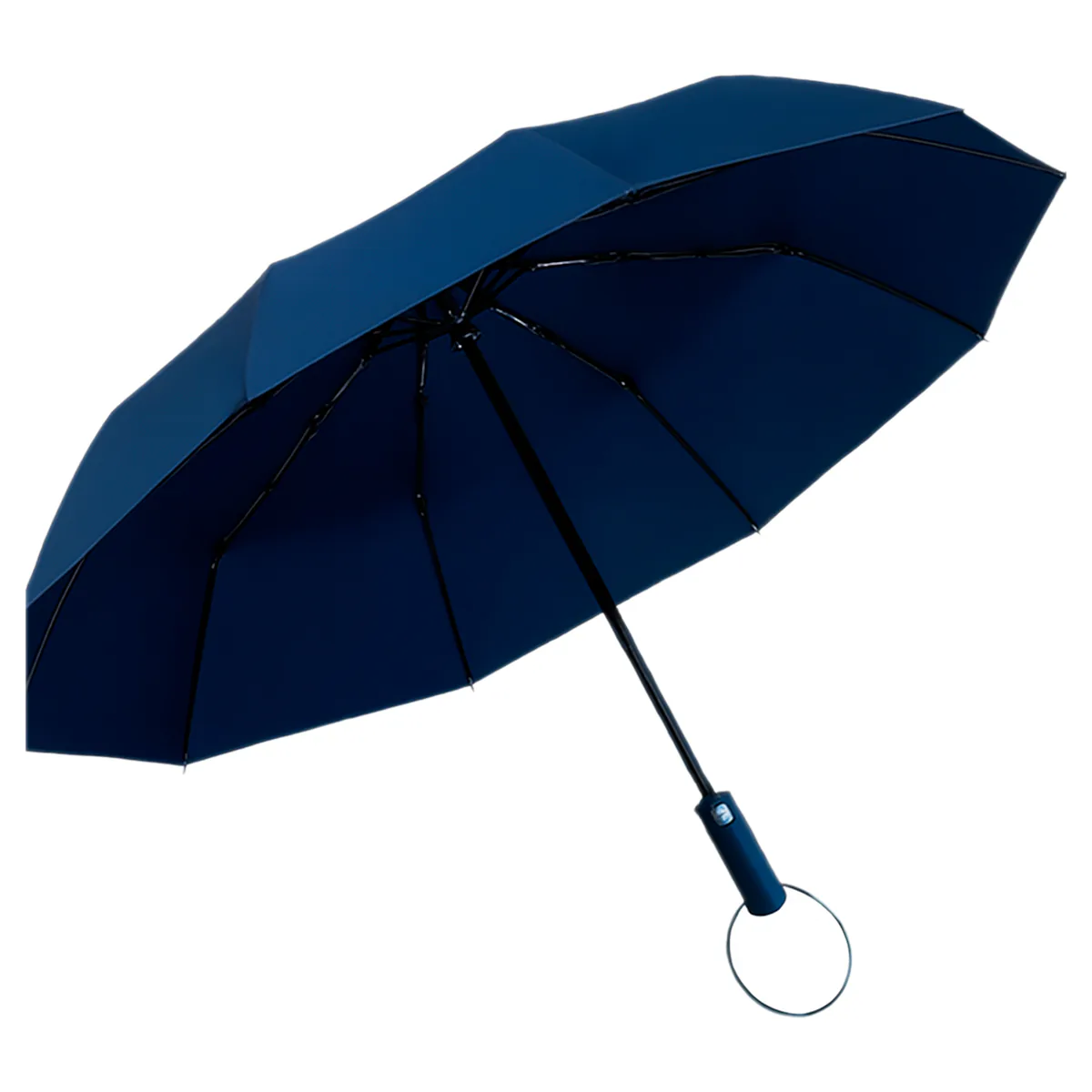Sombrilla automática azul oscuro abierta