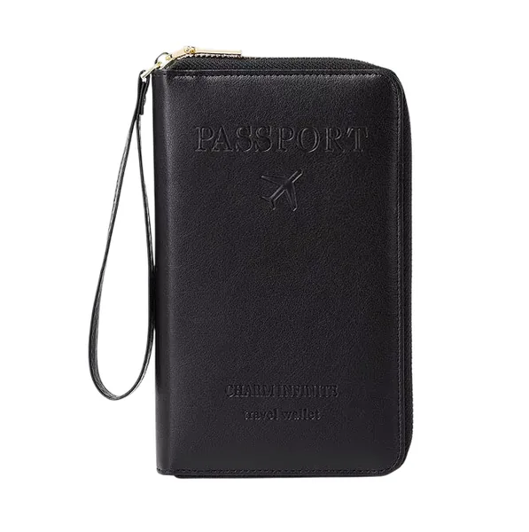 Billetera porta pasaporte de viaje con bloqueo RFID, cremallera y correa de muñeca