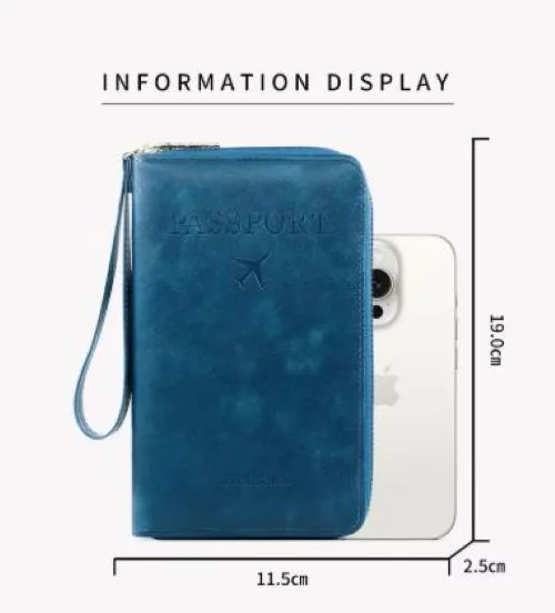 Medidas de la billetera porta pasaporte azul petróleo: 19 x 11,5 x 2,5 cm