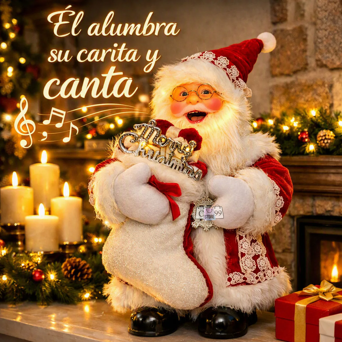 Papá Noel Decorativo Musical de 30 cm con Luz en el Rostro, foto 3 de 5