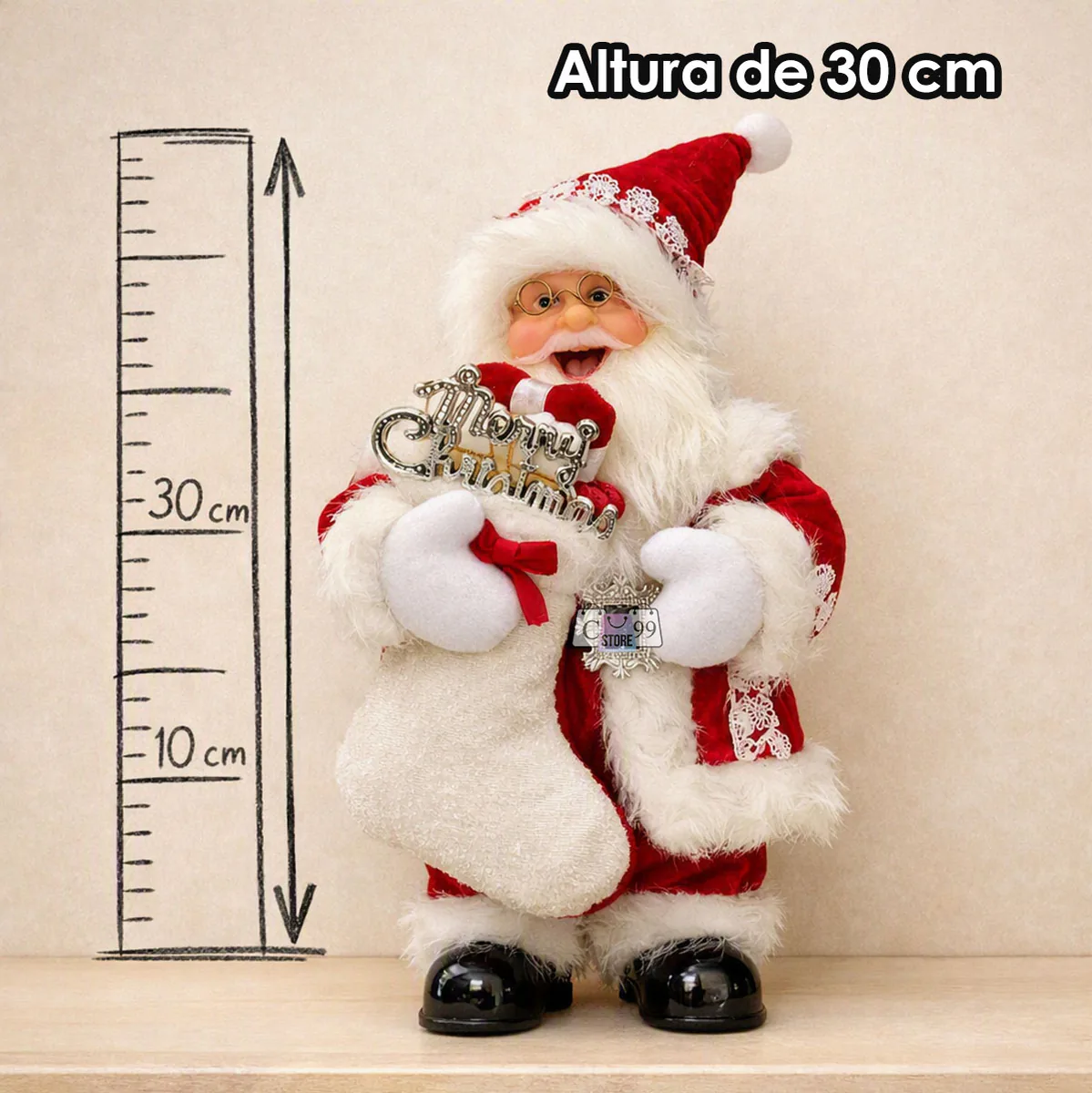 Papá Noel Decorativo Musical de 30 cm con Luz en el Rostro, foto 4 de 5