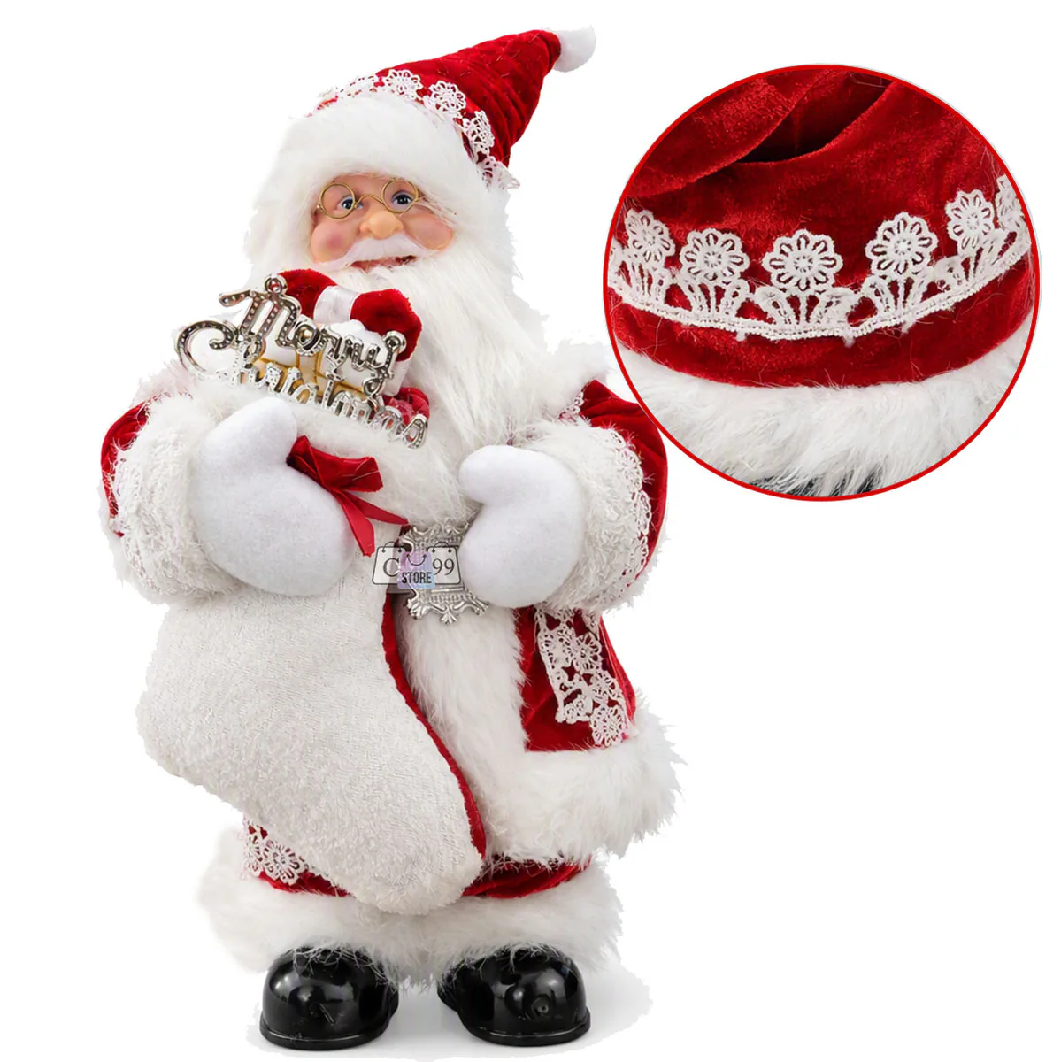 Papá Noel Decorativo Musical de 30 cm con Luz en el Rostro, foto 5 de 5