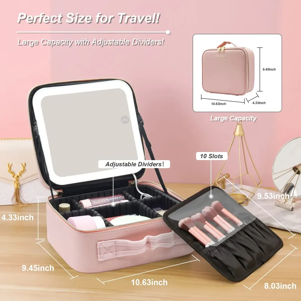 Combo Cosmetiquera con Espejo LED y Limpiador Eléctrico de Brochas, foto 4 de 6