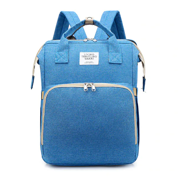 Morral pañalera 3 en 1 con cuna plegable, cambiador, bolsillos térmicos y puerto USB