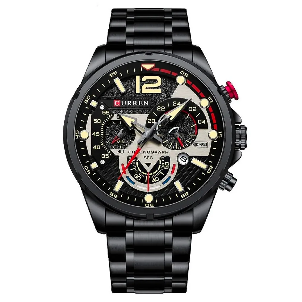 Reloj Curren 8395 negro con esfera negra y pulso de acero negro