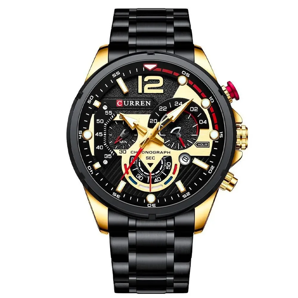 Reloj Curren 8395 negro con dorado y pulso de acero negro