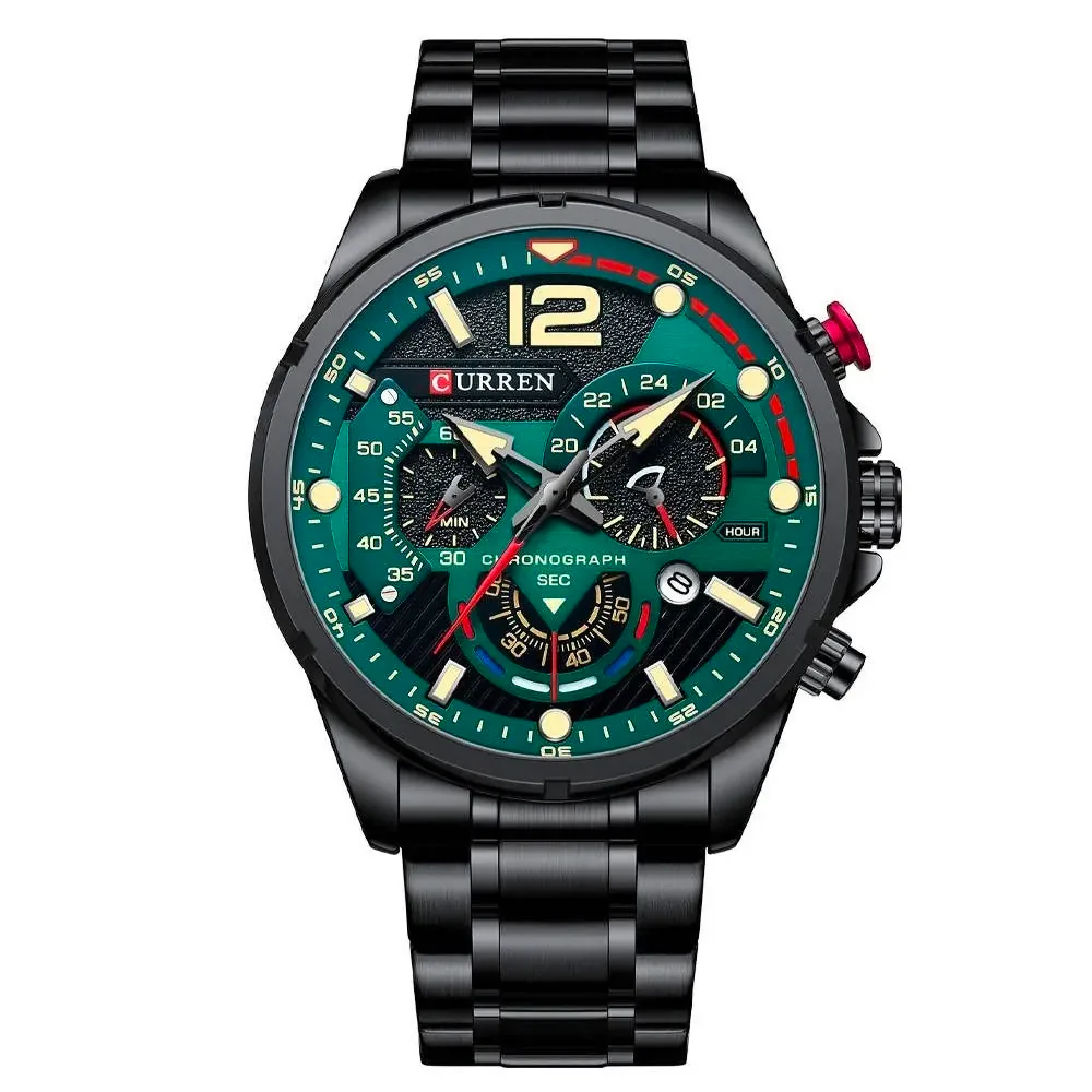 Reloj Curren 8395 negro con esfera verde y cronógrafo