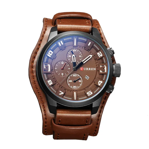 Reloj Curren 8225 para hombre con pulso ancho de cuero, caja negra y calendario