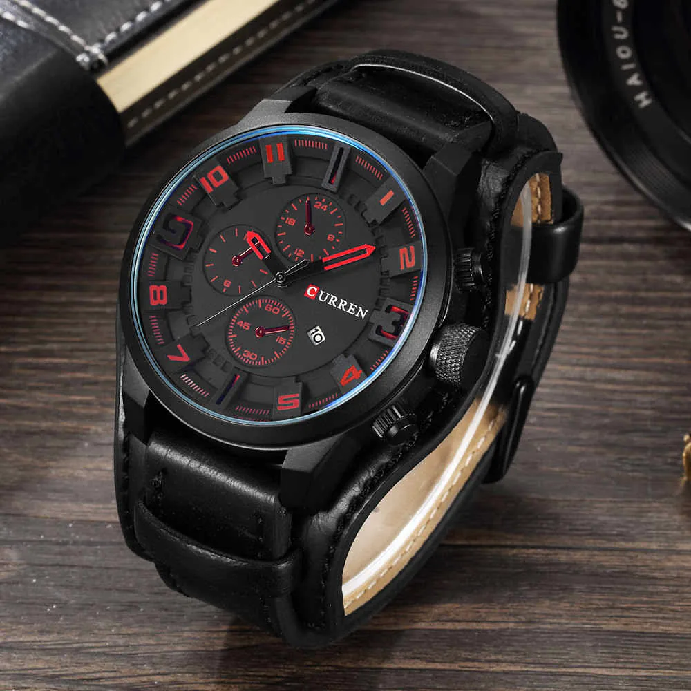 Reloj Curren 8225 negro con pulso ancho de cuero negro