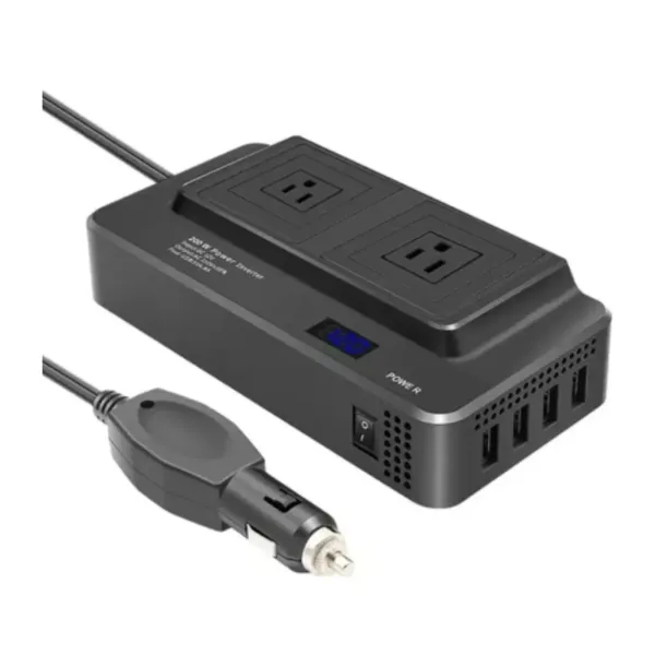 Inversor de corriente para carro de 200 W, 12 V a 110 V, con 2 tomas y 4 puertos USB