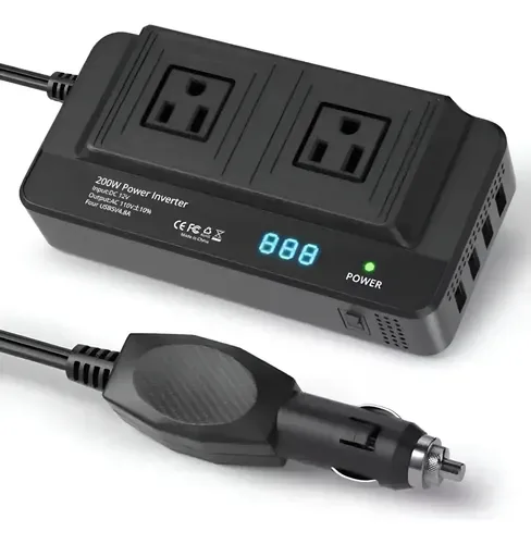 Inversor de corriente de 200 W con pantalla de voltaje y 2 tomas de corriente