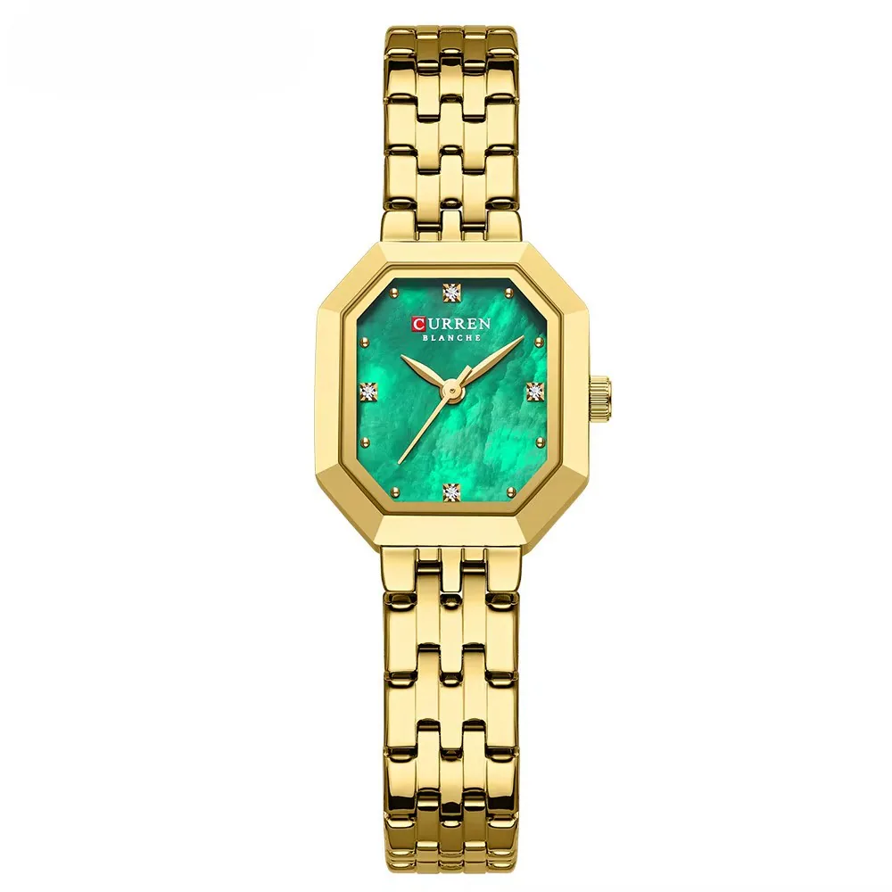 Reloj Curren 9108 octagonal dorado con esfera verde nacarada