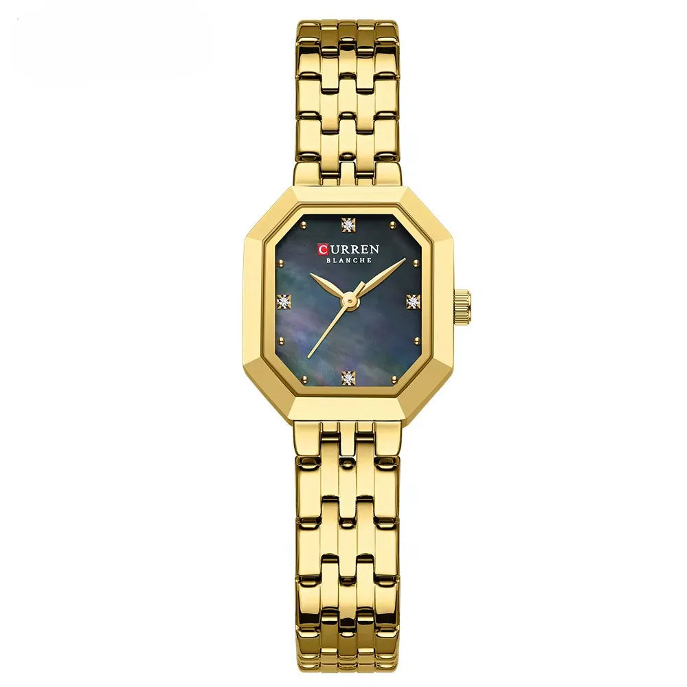 Reloj Curren 9108 octagonal dorado con esfera negra nacarada