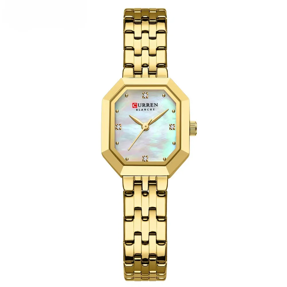 Reloj Curren 9108 octagonal dorado con esfera nacarada clara