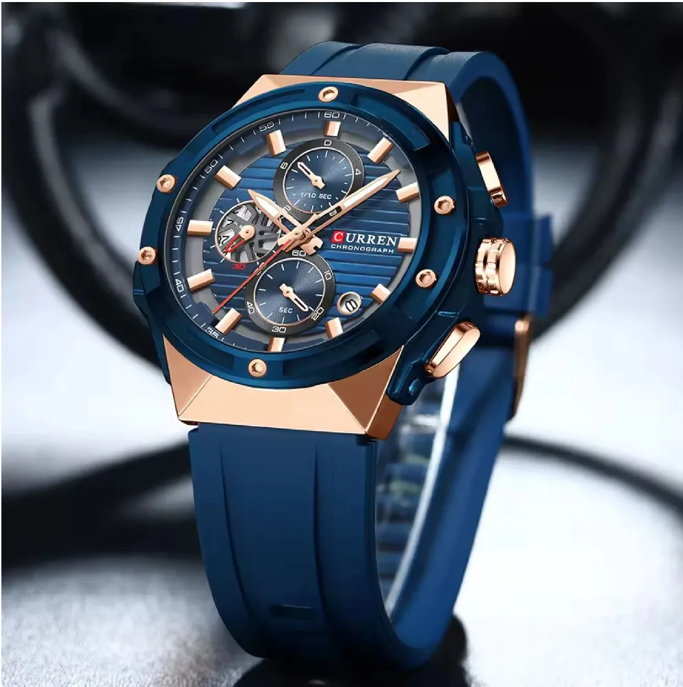Reloj Curren 8462 azul con cronógrafo y ventana de fecha