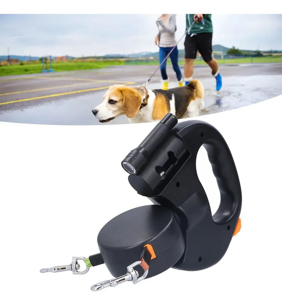 Correa Retráctil Doble para 2 Perros con Linterna LED, 3 m, foto 2 de 5