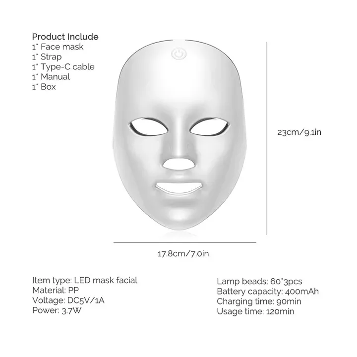 Máscara Facial LED de 7 Colores Inalámbrica y Recargable, foto 5 de 6