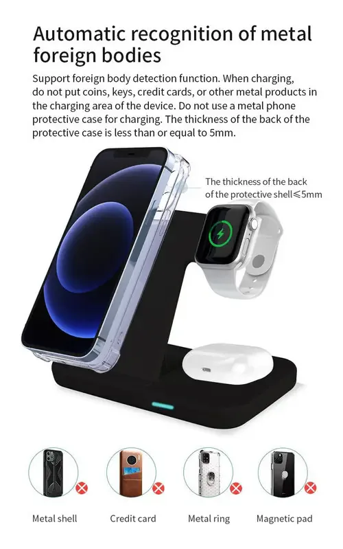 Cargador Inalámbrico 3 en 1 para Celular, Reloj y Audífonos, foto 5 de 5