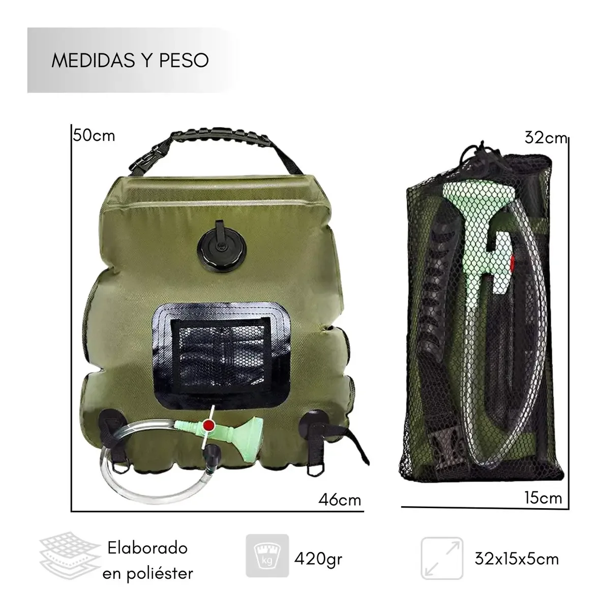 Ducha Portátil para Camping con Bolsa de Agua y Manguera, foto 4 de 6
