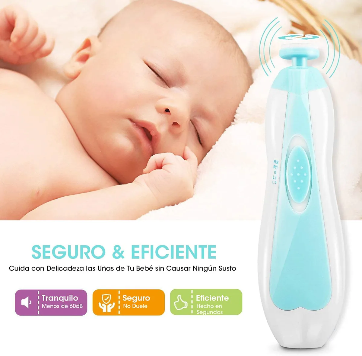 Lima de uñas eléctrica para bebé con 6 cabezales y estuche, foto 1 de 4