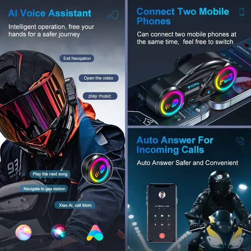Intercomunicador Bluetooth para Casco de Moto Y13 Pro con Luces RGB, foto 4 de 5