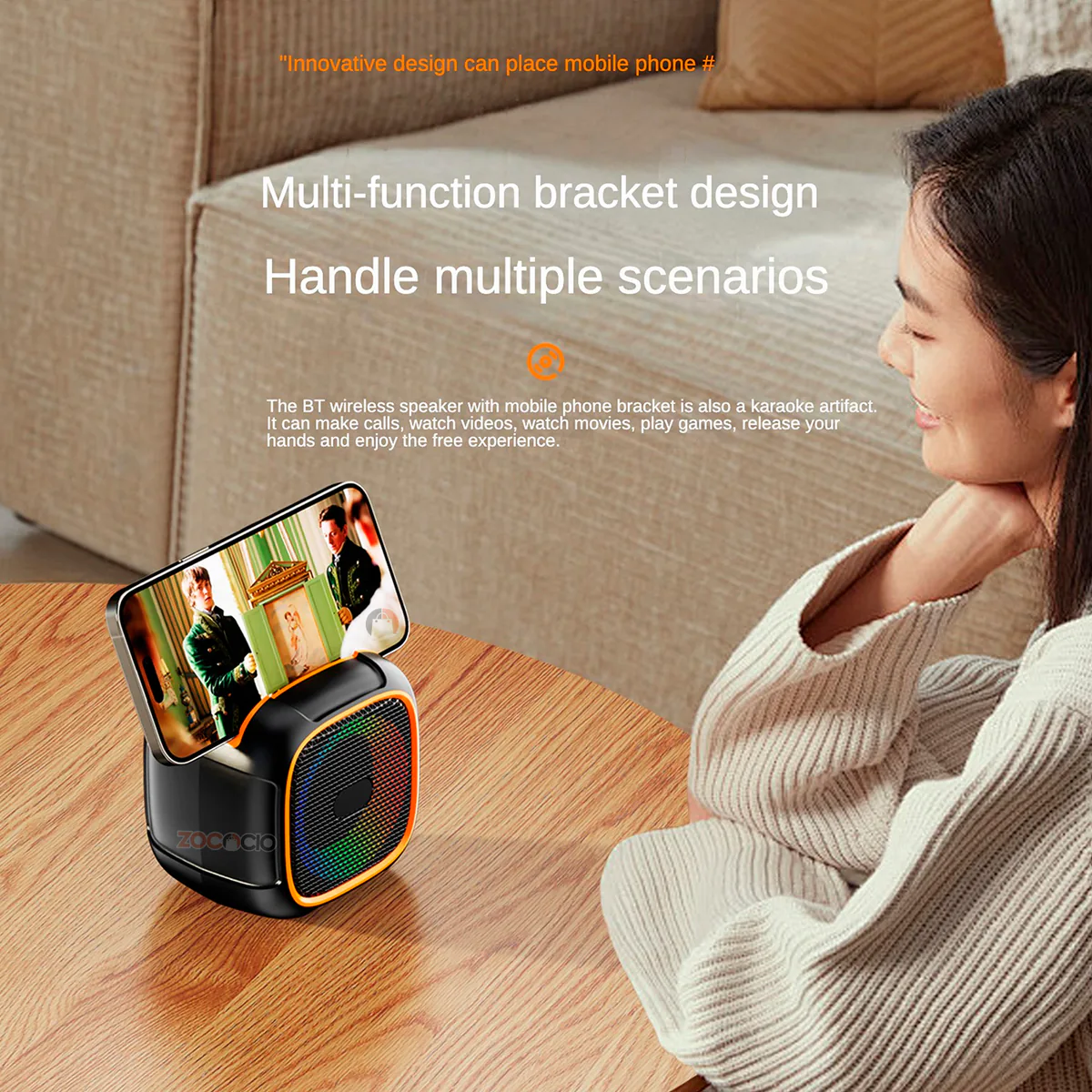 Parlante Bluetooth Portátil con Soporte para Celular y Luces RGB, foto 2 de 7