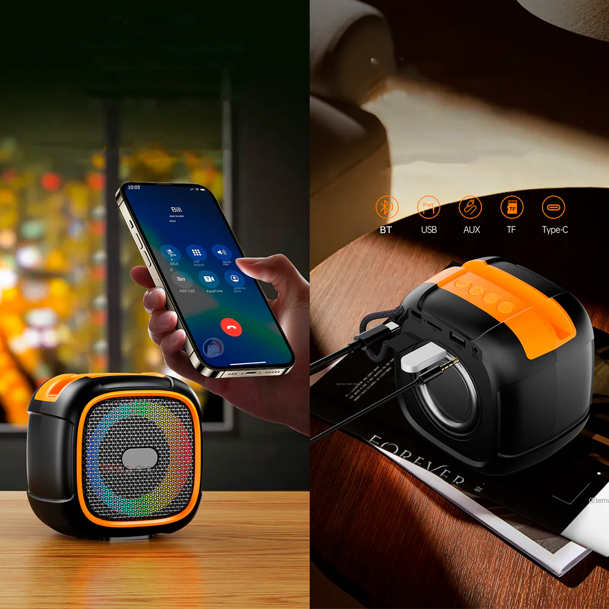 Parlante Bluetooth Portátil con Soporte para Celular y Luces RGB, foto 3 de 7