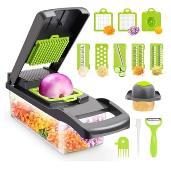 Cortador y picador de verduras multifuncional con 8 cuchillas