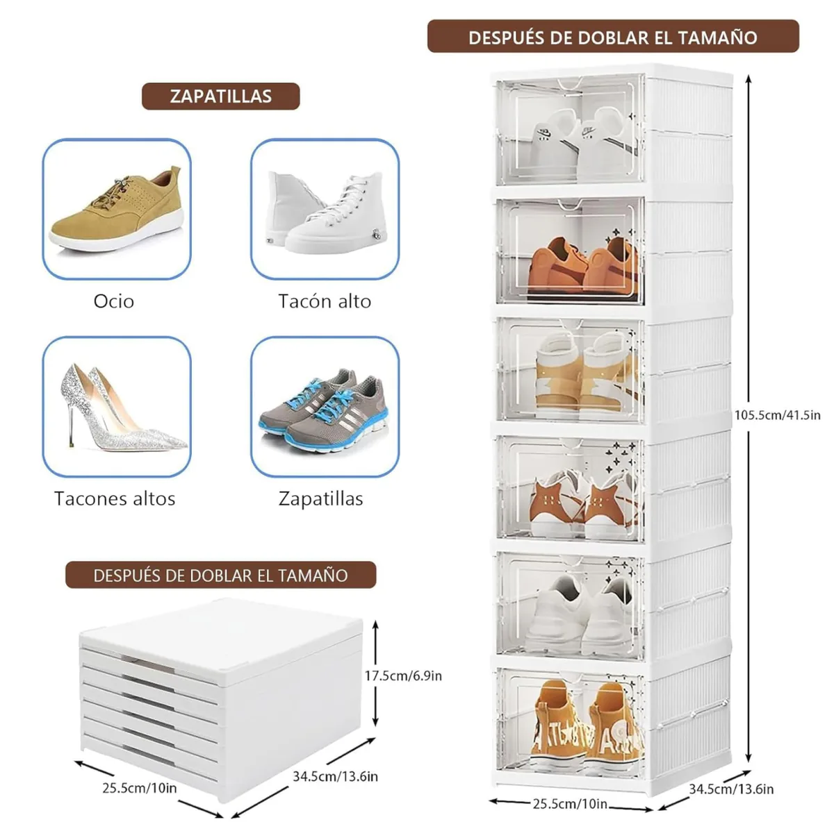 Organizador de zapatos plegable de 6 niveles con puertas transparentes, foto 3 de 5